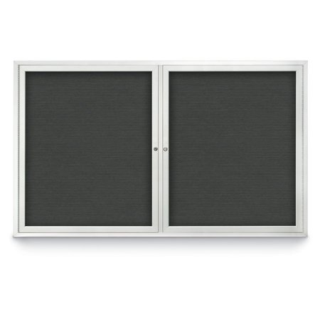 UNITED VISUAL PRODUCTS 96"x48" 2-Door Enclosed Outdoor Letterboard, Grey Felt/Satin UV1162DDD9648-SATIN-GREY